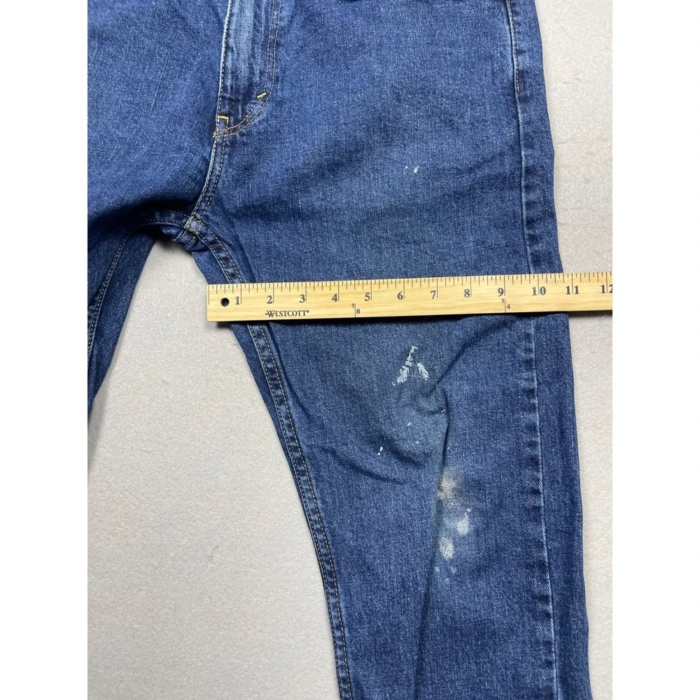 Levis 513 Slim Straight Jeans Mens 34x32 Blue Denim Distressed Paint Splatter